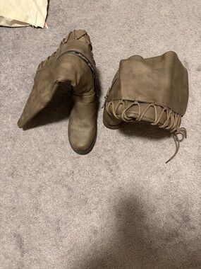 Women's Taupe Lace-Back Mid-Calf Boots